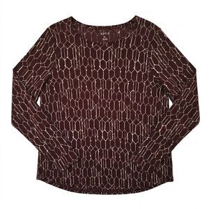 Apt. 9 Women's Long Sleeve Top - Maroon Geometric